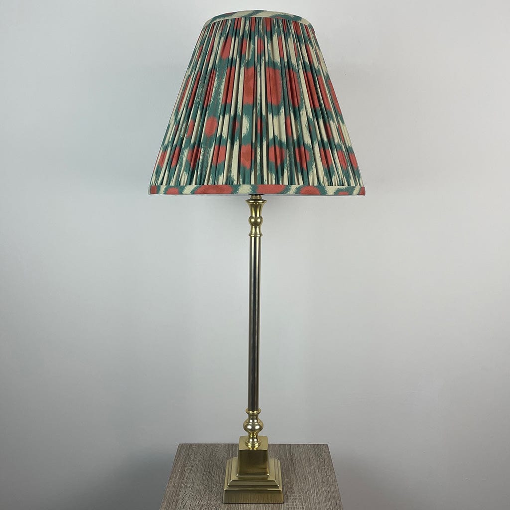 Gold Stick Table Lamp with Square Foot and Tapered Shade