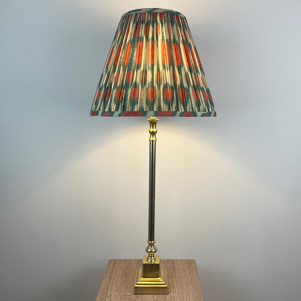 Gold Stick Table Lamp with Square Foot and Tapered Shade