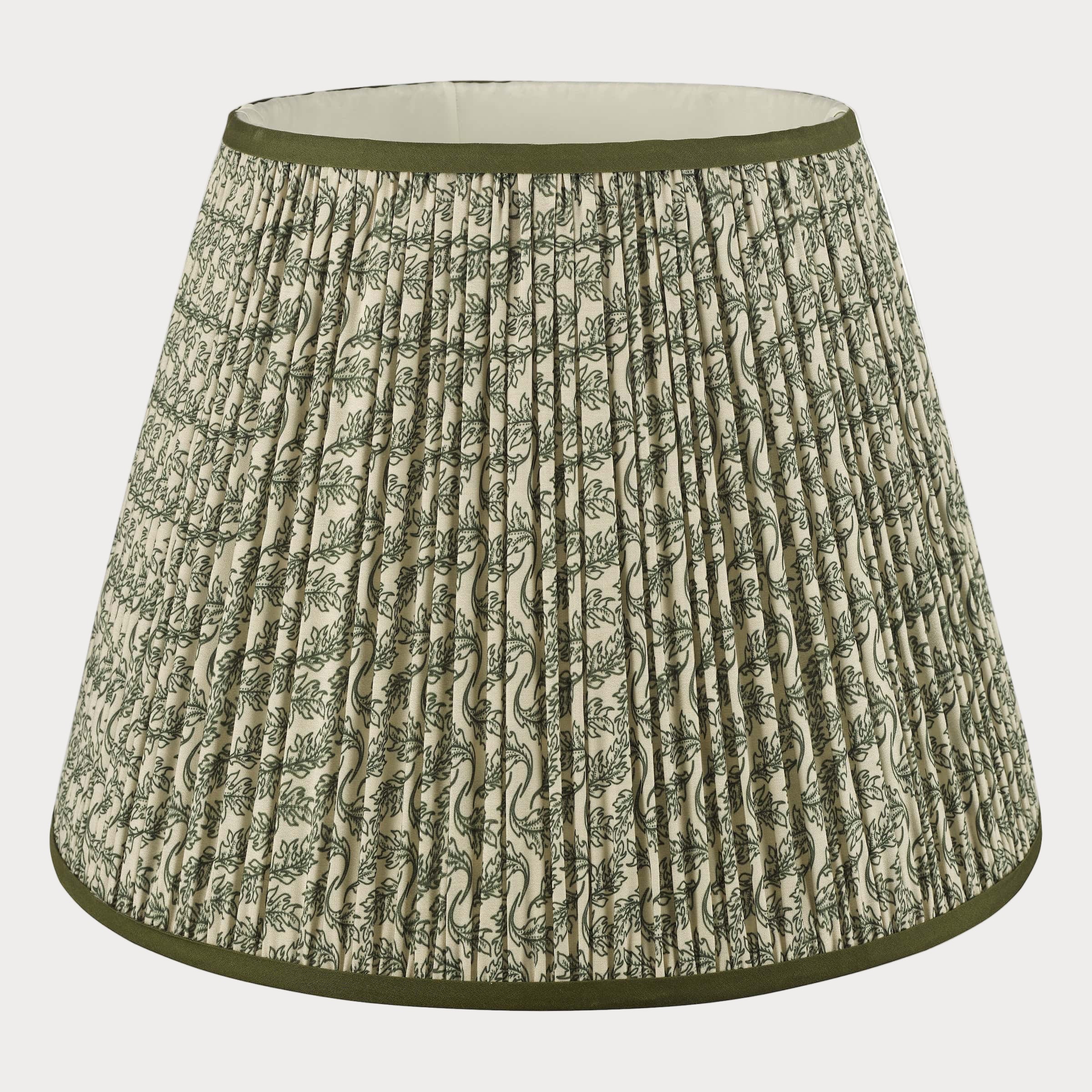 Lampshade with green and beige pattern on a white background