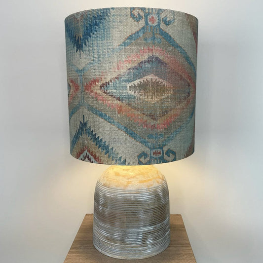 Nelu Warm Grey Wash Dome Table Lamp with Santa Cruz Teal Shade