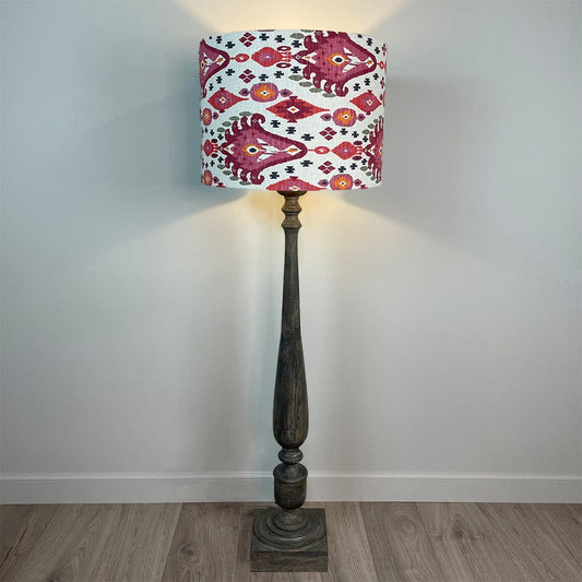 Grey Mango Wood Floor Lamp with Boho Begonia Ikat Shade