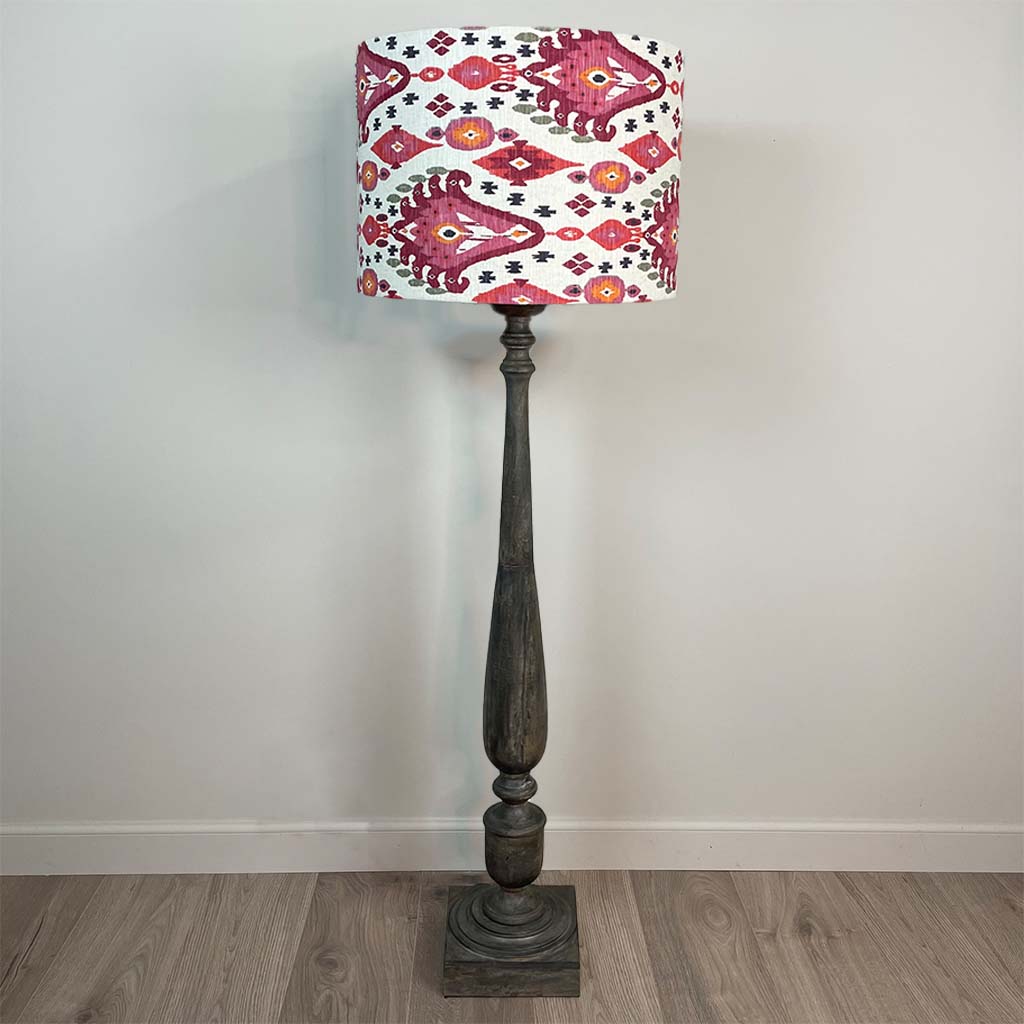 Grey Mango Wood Floor Lamp with Boho Begonia Ikat Shade