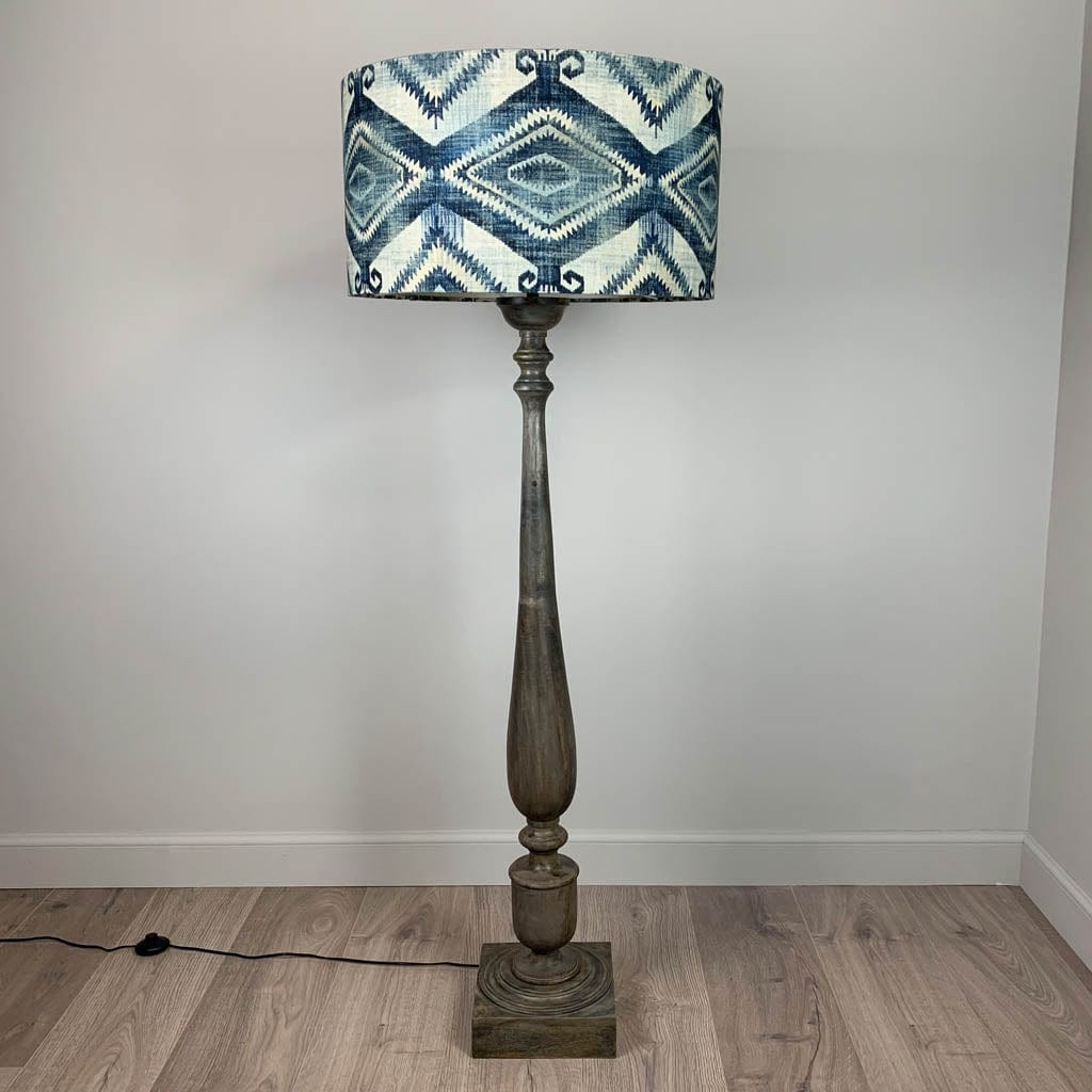 Grey Mango Wood Floor Lamp with Santa Cruz Indigo Shade