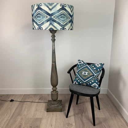 Grey Mango Wood Floor Lamp with Santa Cruz Indigo Shade