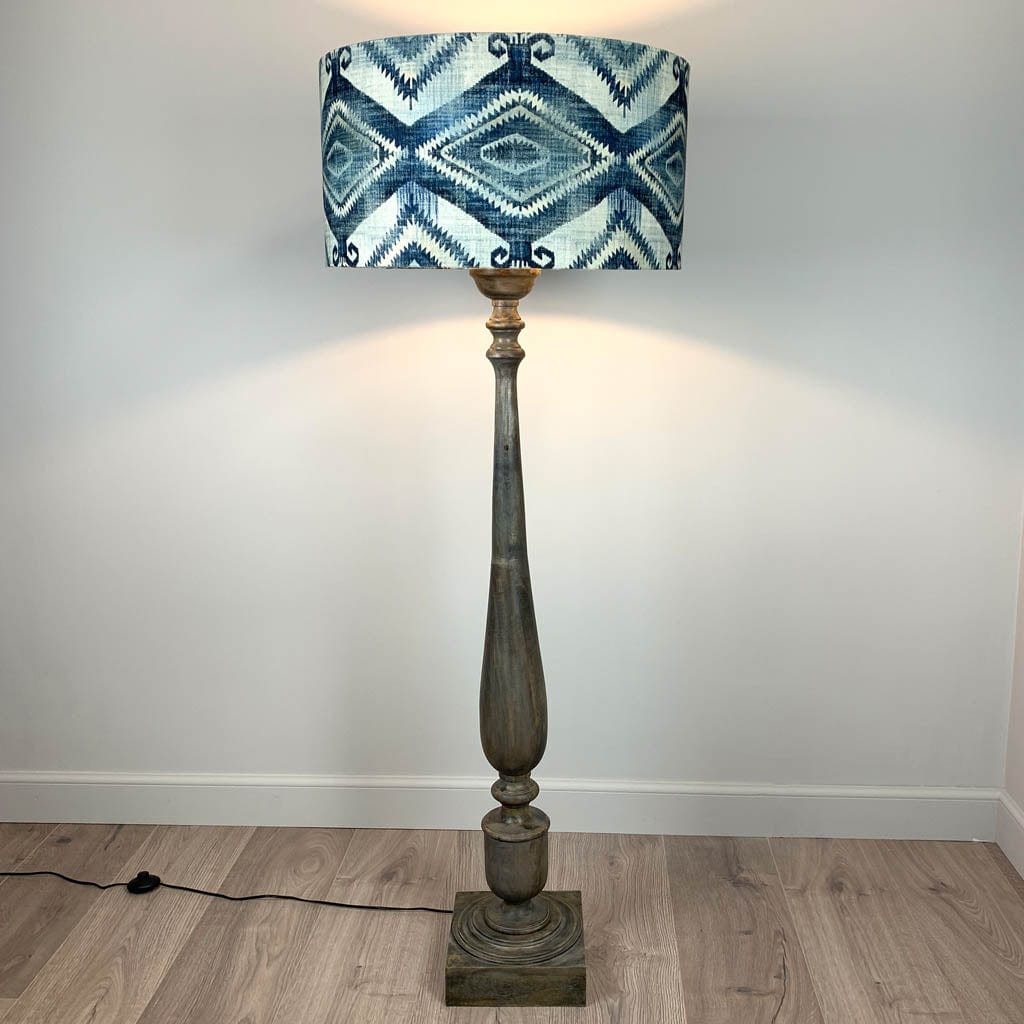 Grey Mango Wood Floor Lamp with Santa Cruz Indigo Shade