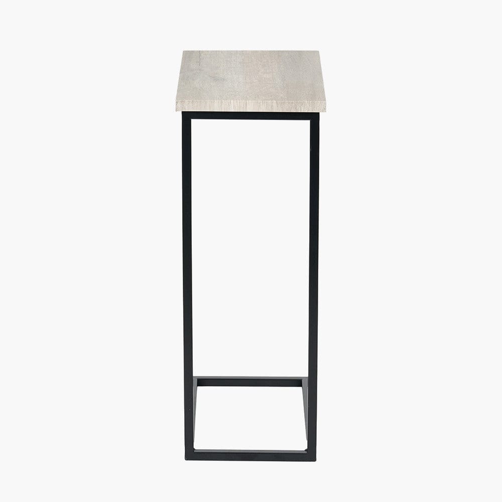 Grey Oak Wood Veneer and Black Metal Supper Side Table