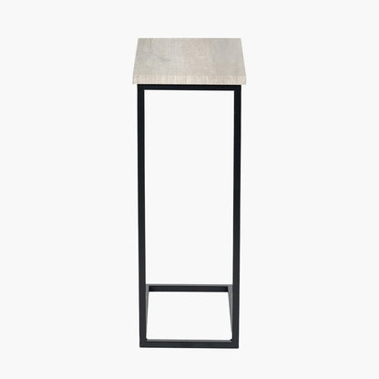 Grey Oak Wood Veneer and Black Metal Supper Side Table