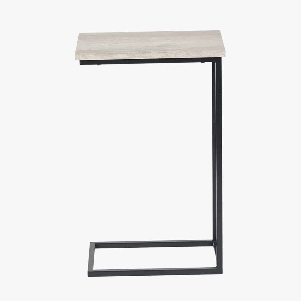 Grey Oak Wood Veneer and Black Metal Supper Side Table