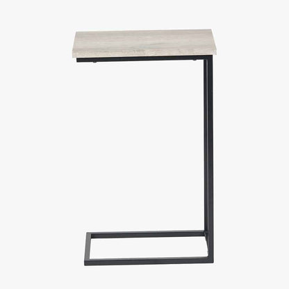 Grey Oak Wood Veneer and Black Metal Supper Side Table