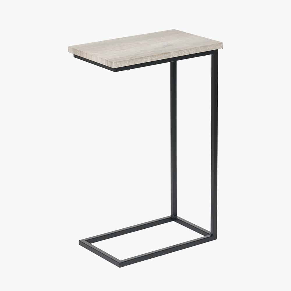 Grey Oak Wood Veneer and Black Metal Supper Side Table