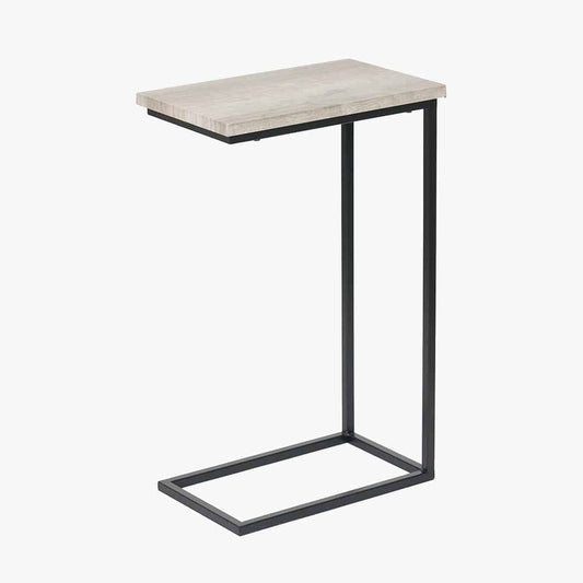 Grey Oak Wood Veneer and Black Metal Supper Side Table