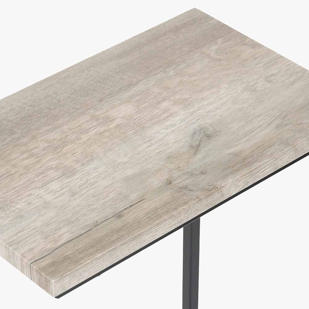 Grey Oak Wood Veneer and Black Metal Supper Side Table