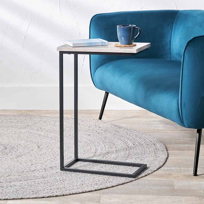 Grey Oak Wood Veneer and Black Metal Supper Side Table