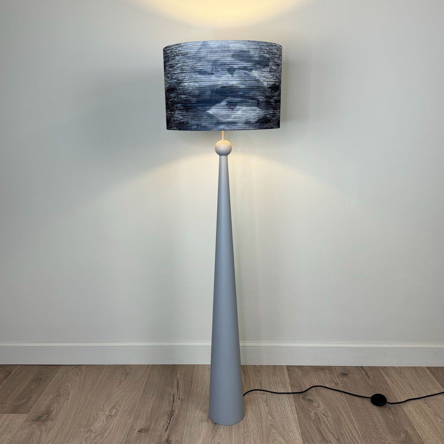 Grey Painted Wooden Floor Lamp with Stratus Charcoal Shade