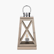 Grey Wood & Chrome Lantern Table Lamp
