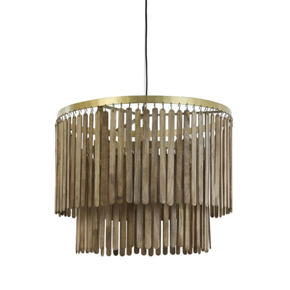 Chandelier with wooden slats on a white background