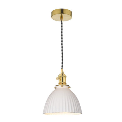 Hadano 1 Light Brass Suspension with Ceramic Domed Shade