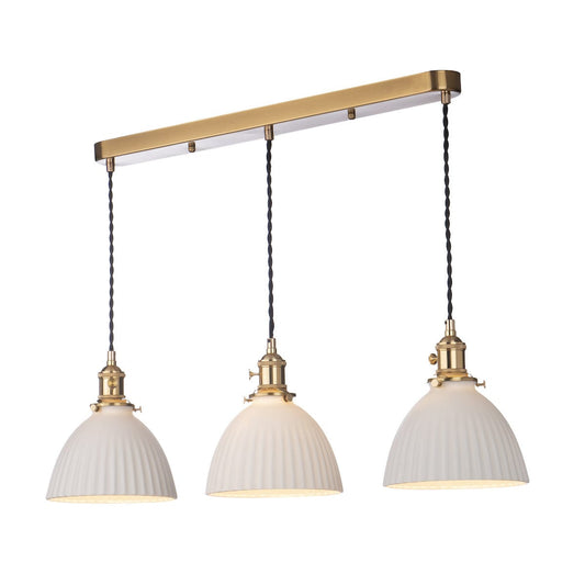 Hadano 3 Light Brass Suspension with Ceramic Domed Shades