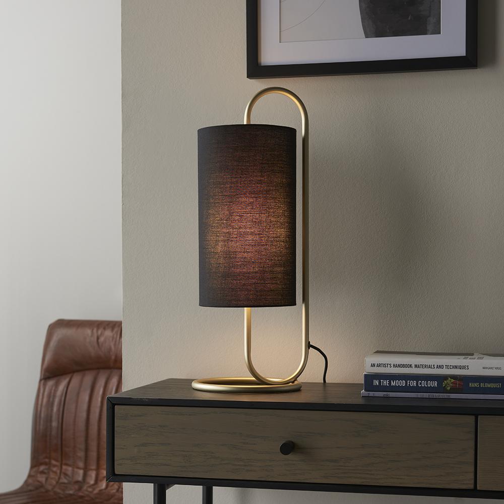 Hoop Antique Brass Table Lamp with Black Shade