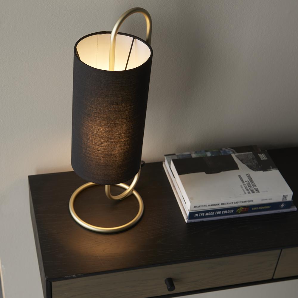 Hoop Antique Brass Table Lamp with Black Shade