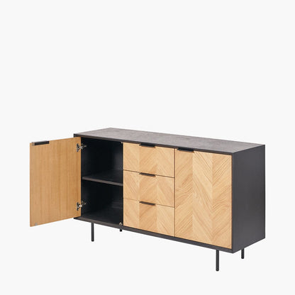 Hailee Black and Natural Chevron Oak Sideboard