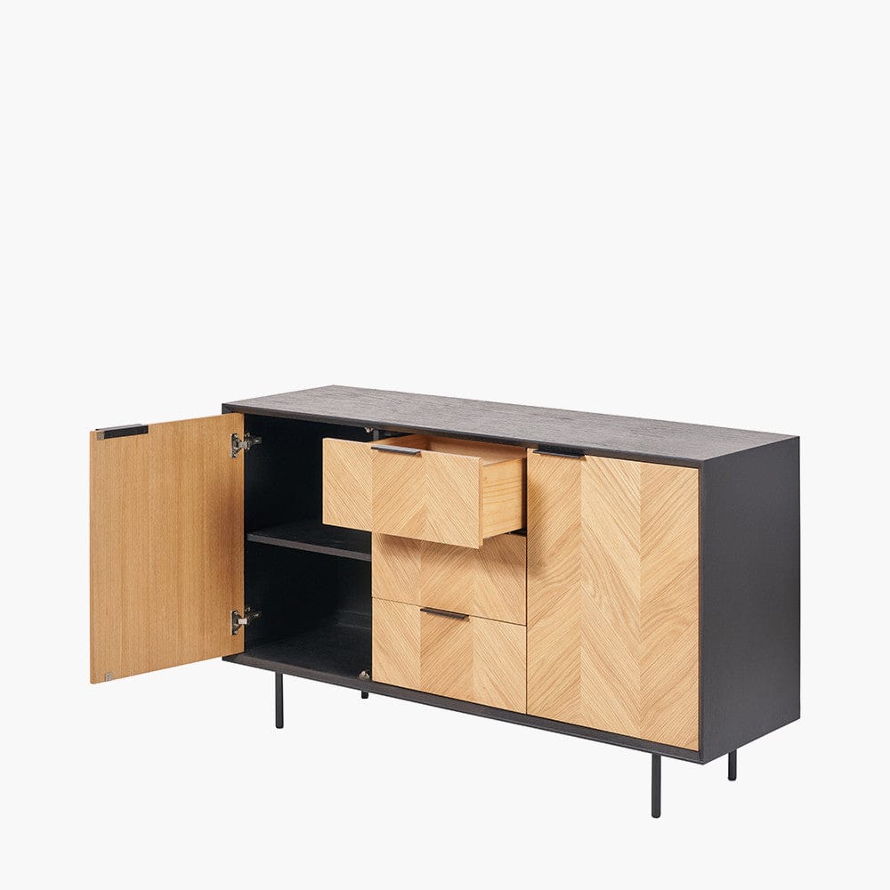 Hailee Black and Natural Chevron Oak Sideboard