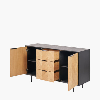 Hailee Black and Natural Chevron Oak Sideboard