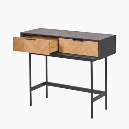 Hailee Black and Natural Chevron Oak 2 Drawer Console Table