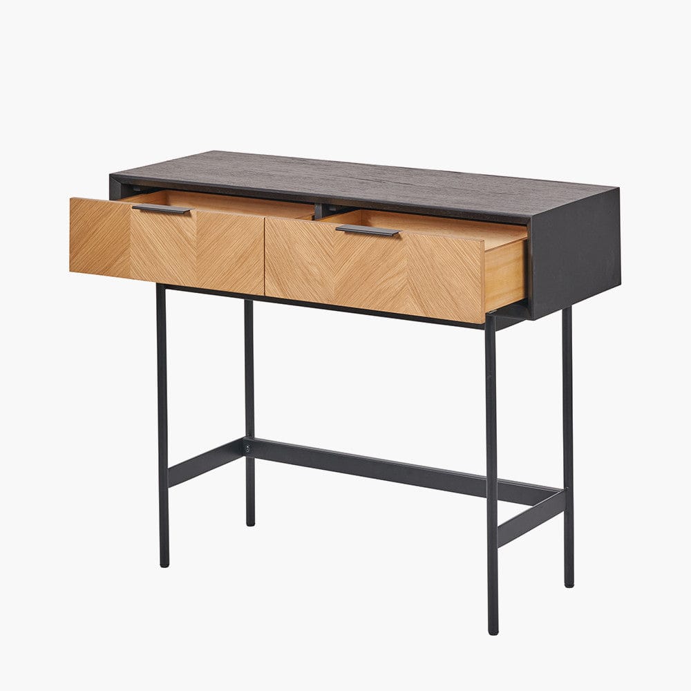 Hailee Black and Natural Chevron Oak 2 Drawer Console Table