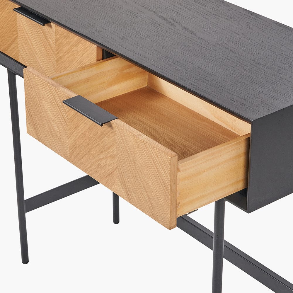 Hailee Black and Natural Chevron Oak 2 Drawer Console Table