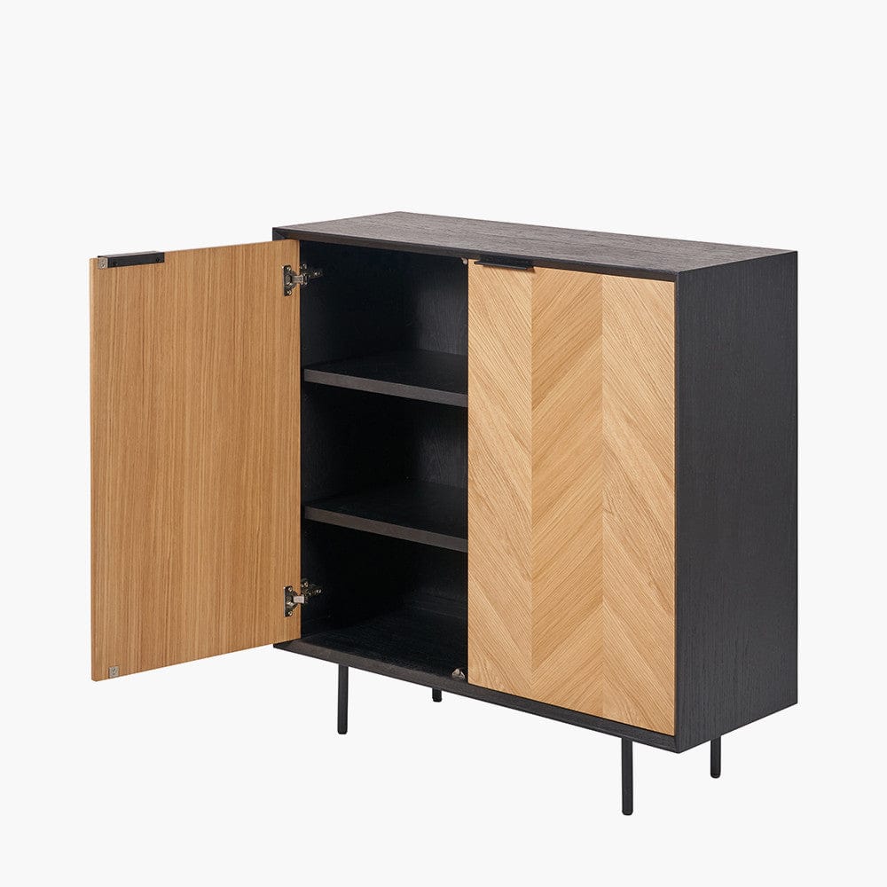 Hailee Black and Natural Chevron Oak Bar Cabinet