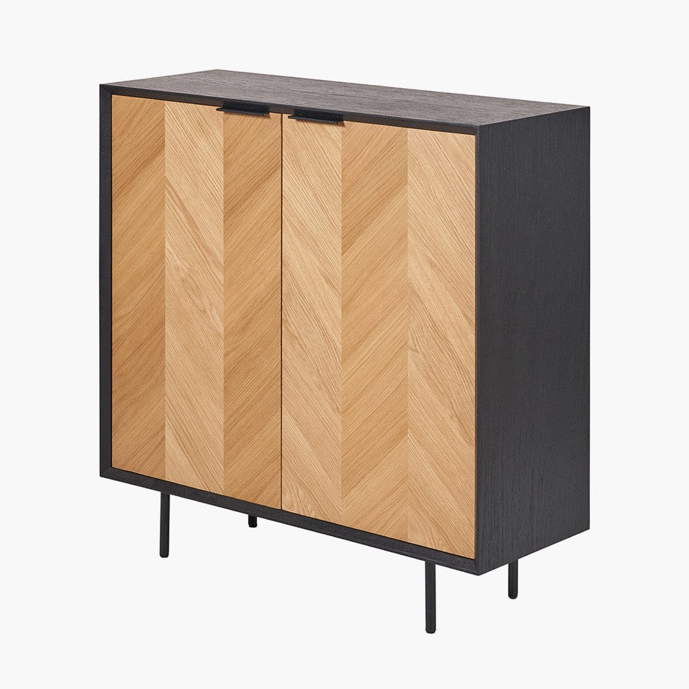 Hailee Black and Natural Chevron Oak Bar Cabinet