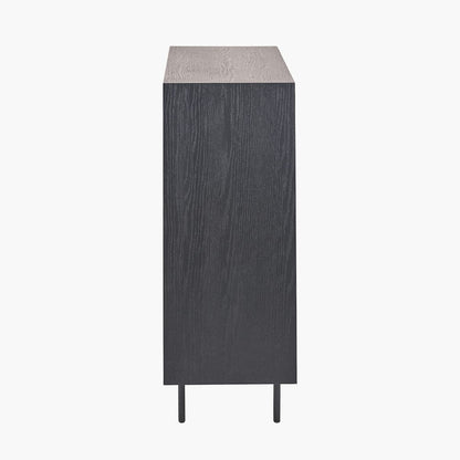 Hailee Black and Natural Chevron Oak Bar Cabinet