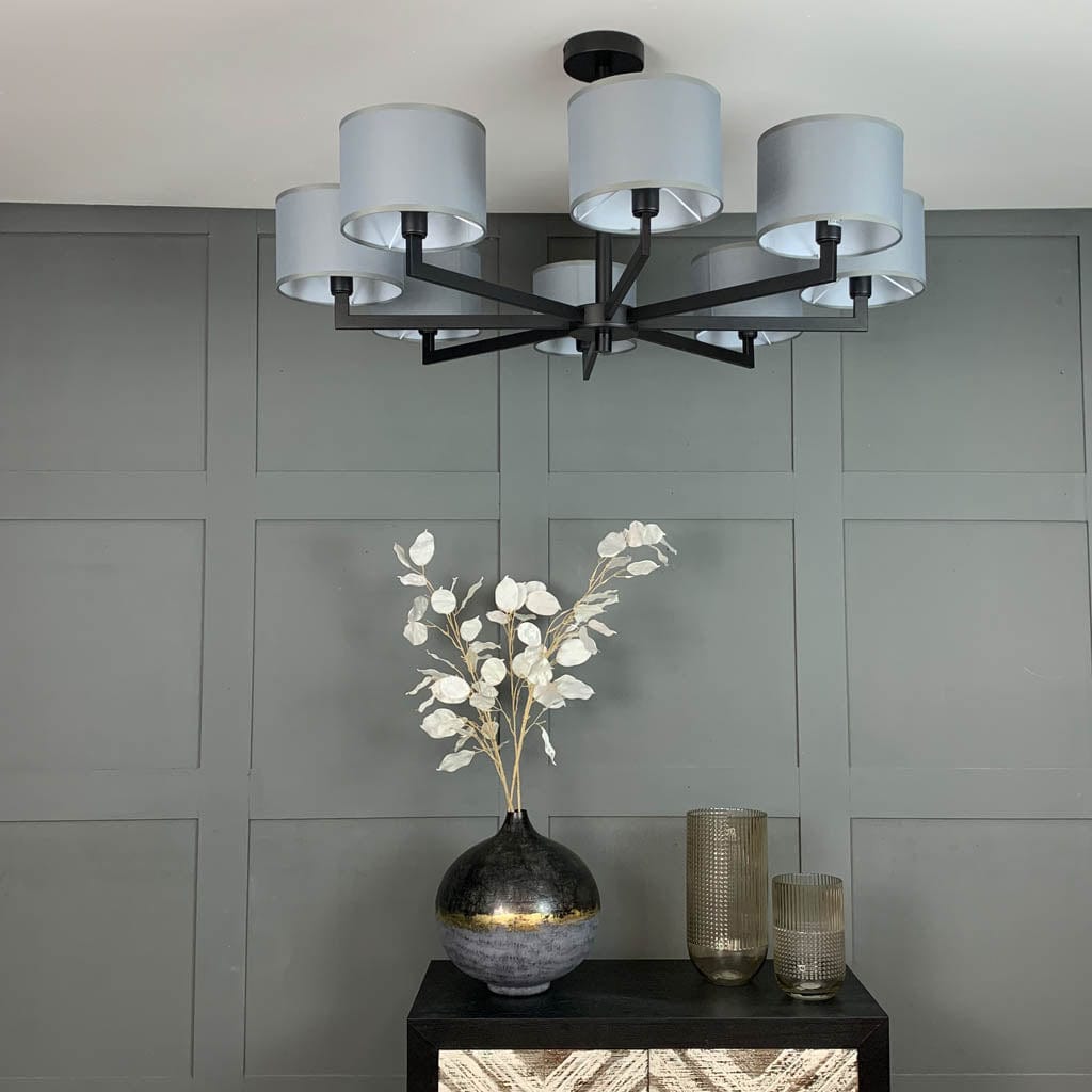 Hallburn Large Matt Black 8 Light Ceiling Fitting