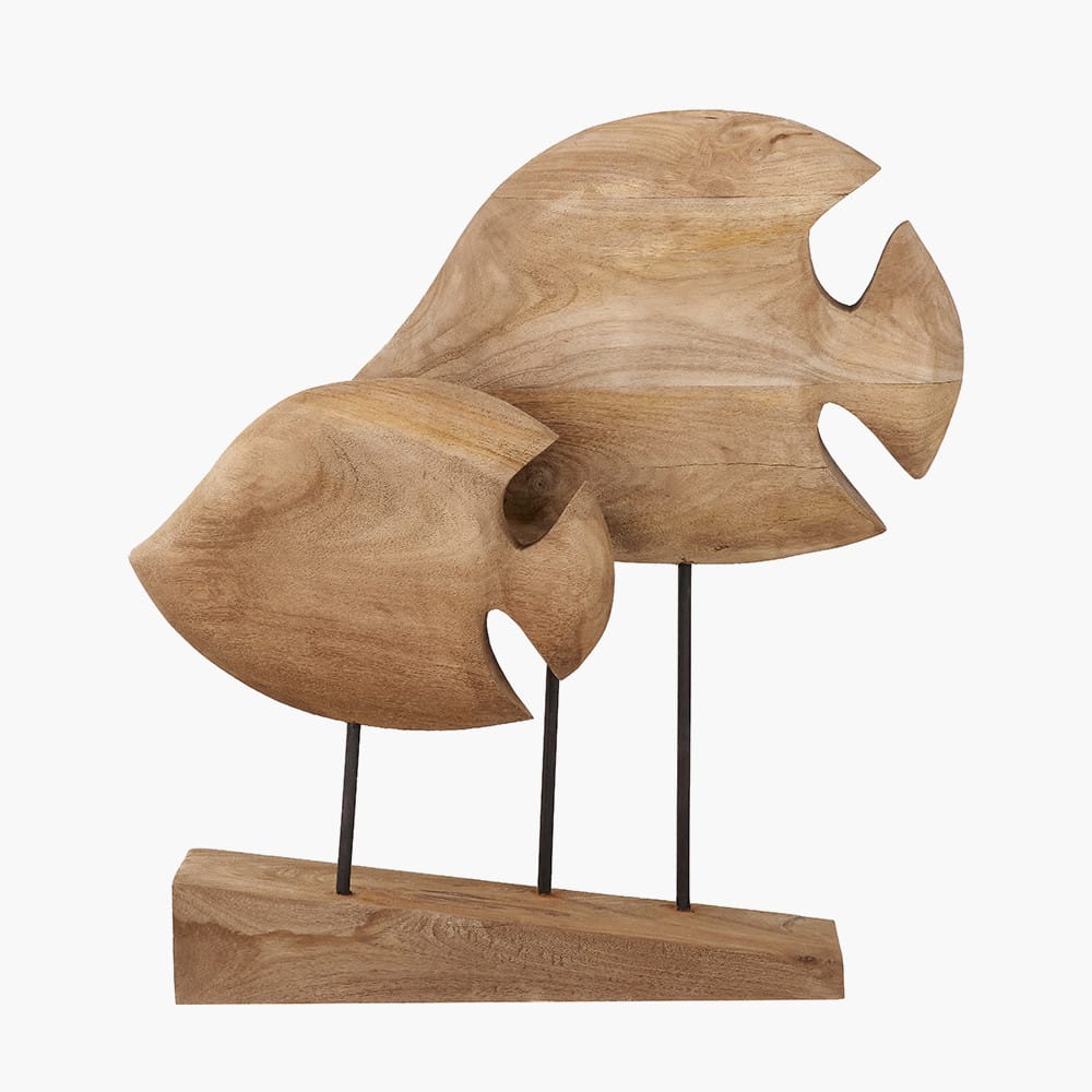 Handcarved Mango Wood Double Angelfish Ornament