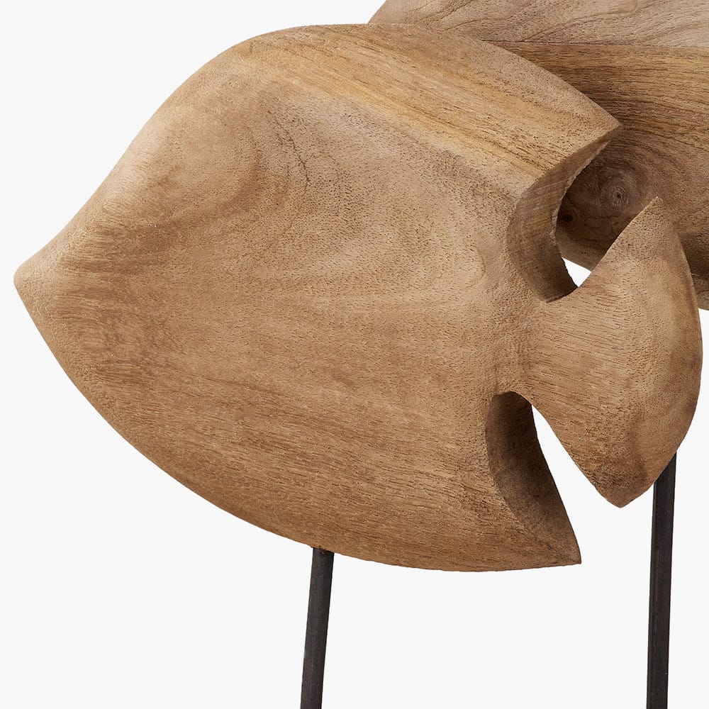 Handcarved Mango Wood Double Angelfish Ornament