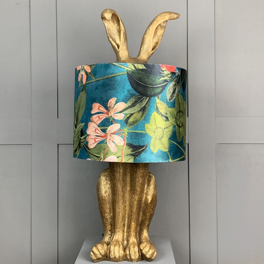 Harvey Hare Antique Brass Table Lamp & Passiflora Kingfisher Shade