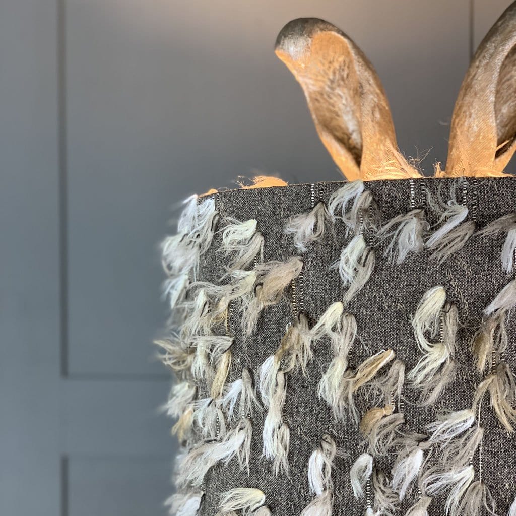 Harvey Hare Antique Silver Table Lamp & Fluffy Grey Shade