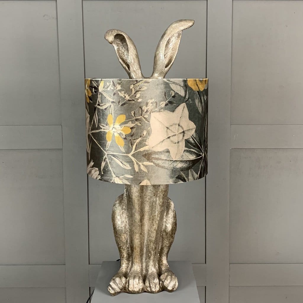 Harvey Hare Antique Silver Table Lamp & Passiflora Charcoal Shade