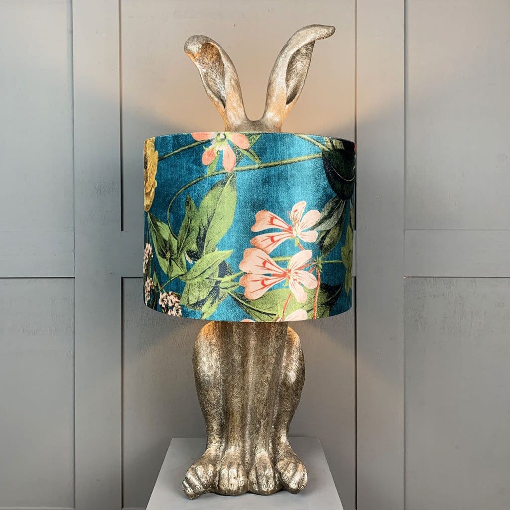 Harvey Hare Antique Silver Table Lamp & Passiflora Kingfisher Shade