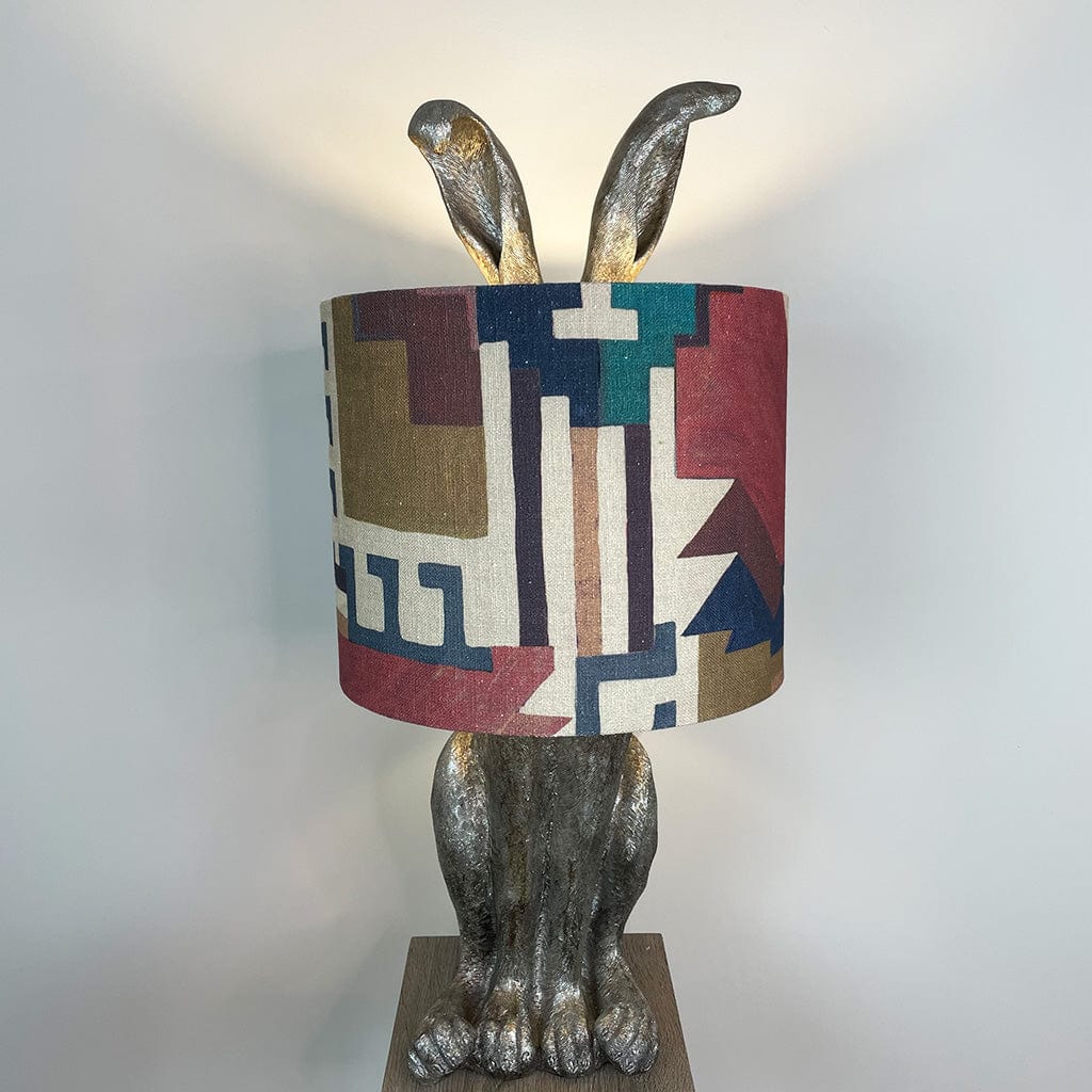 Harvey Hare Antique Silver Table Lamp with Tribal Shade