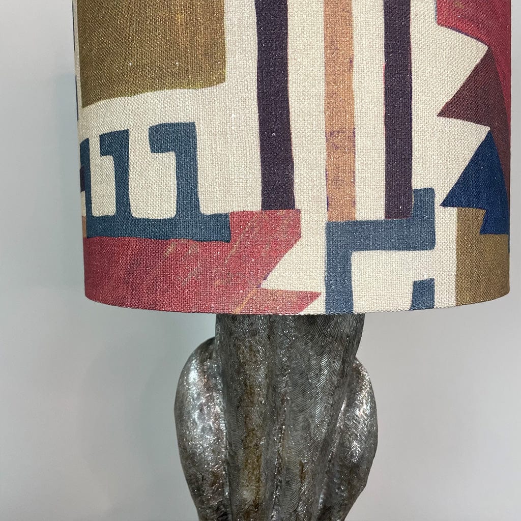 Harvey Hare Antique Silver Table Lamp with Tribal Shade