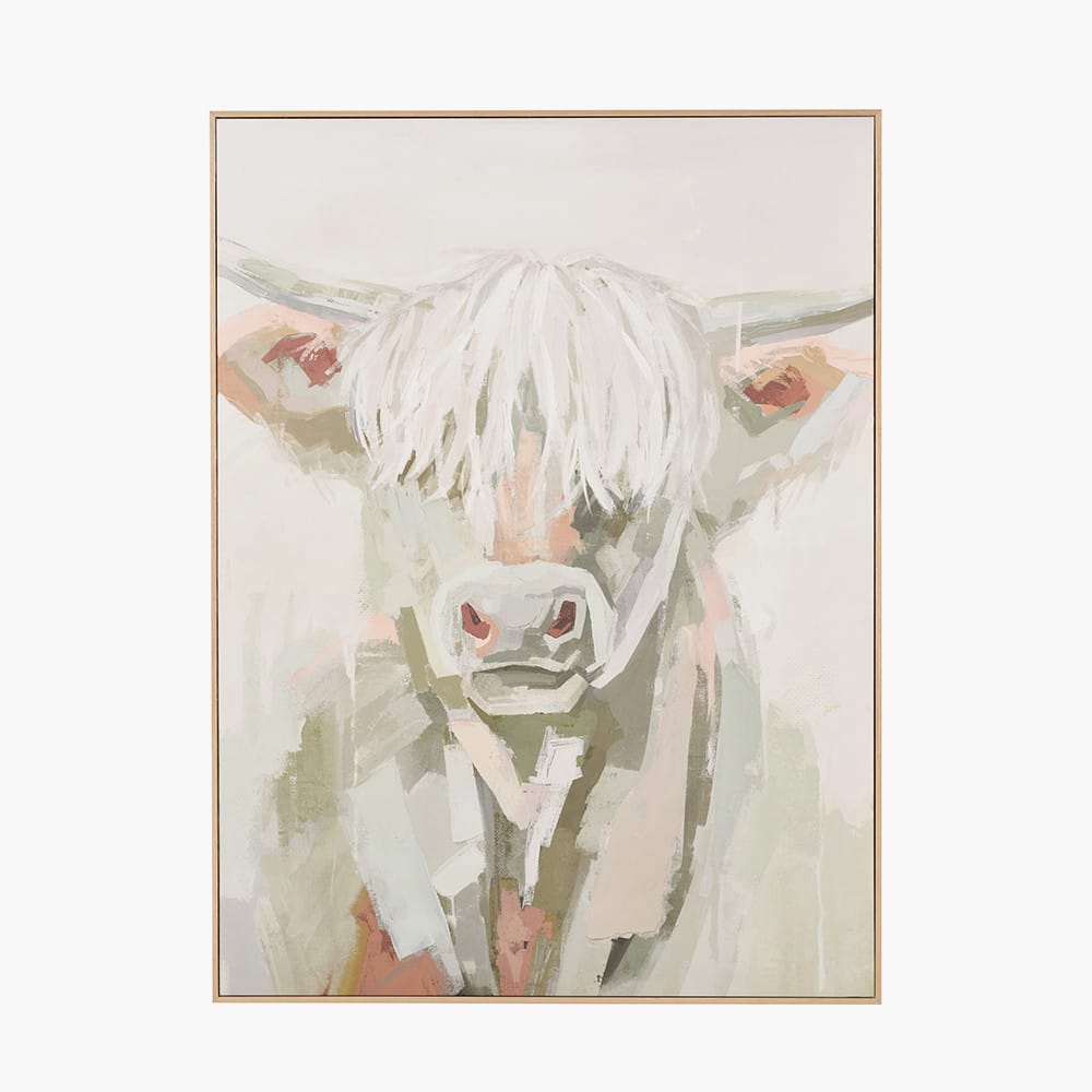Highland Cow Sage Green Canvas with Natural Frame