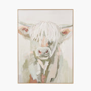 Highland Cow Sage Green Canvas with Natural Frame