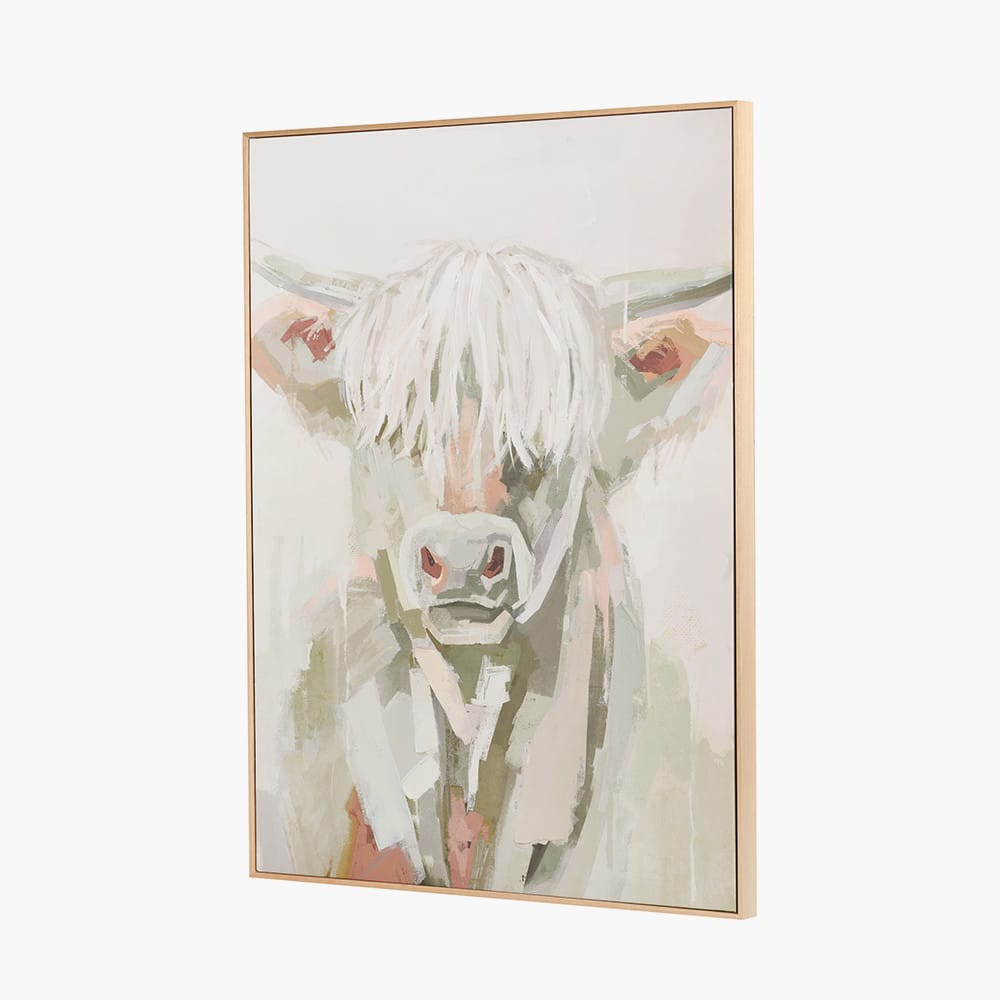 Highland Cow Sage Green Canvas with Natural Frame