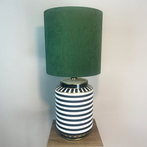 Humbug Black & White Stripe Tall Ceramic Table Lamp with Tall Emerald Green Recycled Fabric Shade