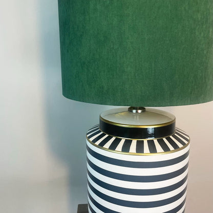 Humbug Black & White Stripe Tall Ceramic Table Lamp with Tall Emerald Green Recycled Fabric Shade