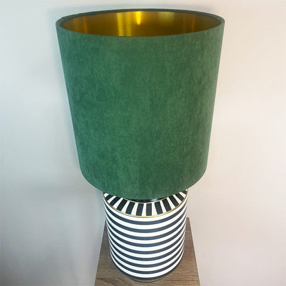 Humbug Black & White Stripe Tall Ceramic Table Lamp with Tall Emerald Green Recycled Fabric Shade