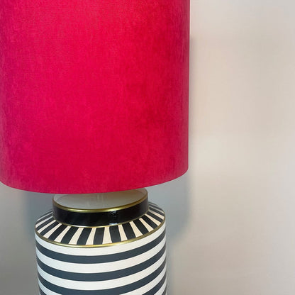 Humbug Black & White Stripe Tall Ceramic Table Lamp with Tall Fuchsia Pink Recycled Fabric Shade