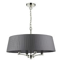 Jazmin Polished Nickel 4 Light Pendant with Grey Ribbon Shade